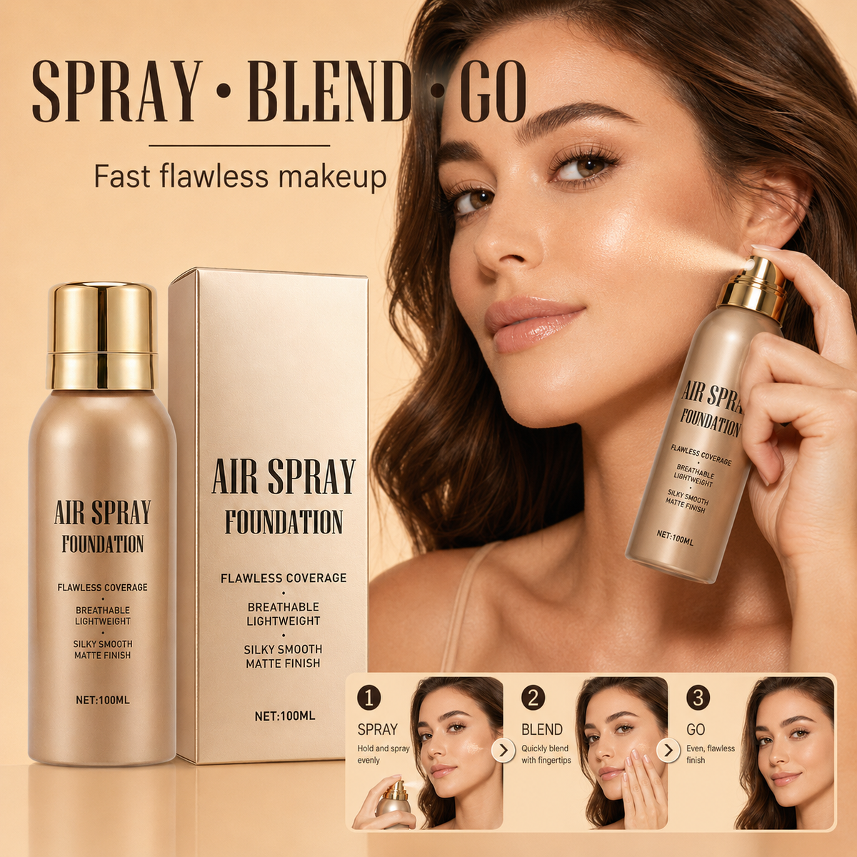 `💦Waterproof Flawless Air Spray Foundation|Long‑Lasting Airbrush Makeup, Sweat‑Proof Buildable Coverage ✨`