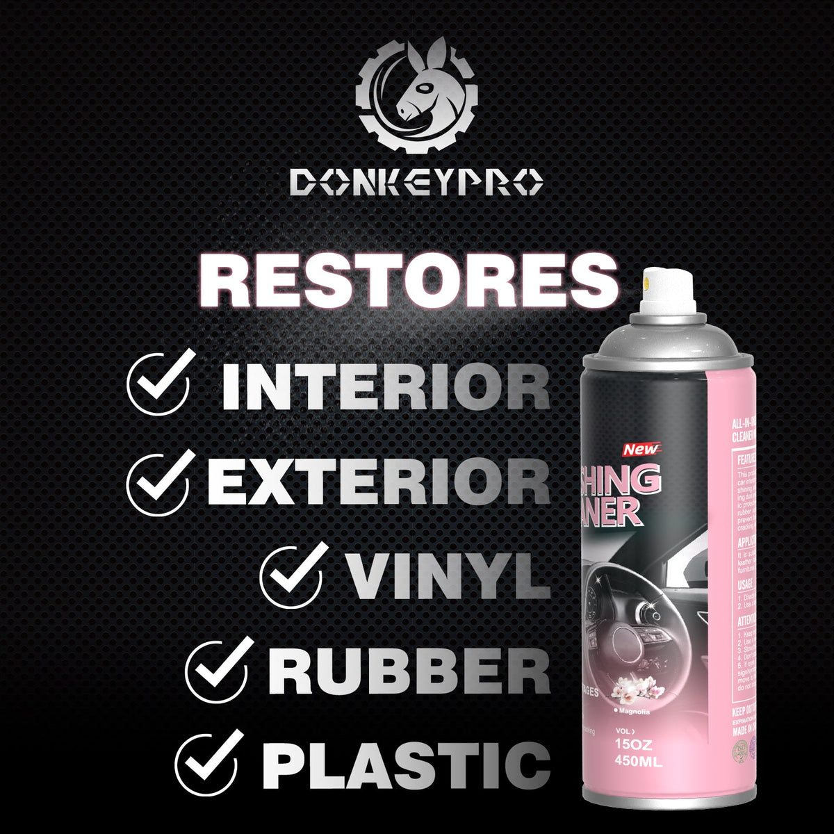 Car Interior Cleaner, Polishing Cleaner Detailer Spray for Vehicle Detailing, 450ml Aerosol 15 fl oz with Iron Can