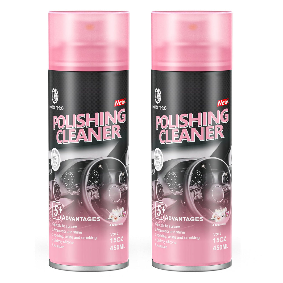 Car Interior Cleaner, Polishing Cleaner Detailer Spray for Vehicle Detailing, 450ml Aerosol 15 fl oz with Iron Can