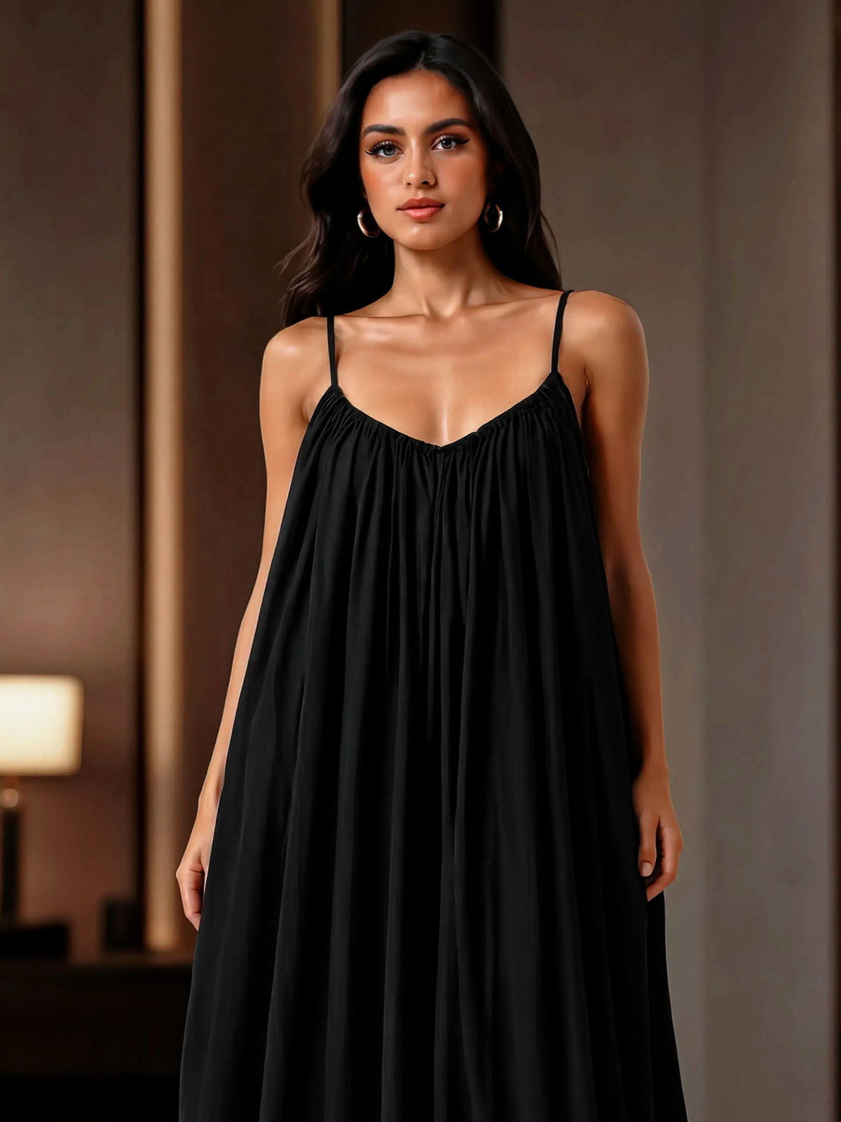 Gathered Maxi Dress With Spaghetti Straps