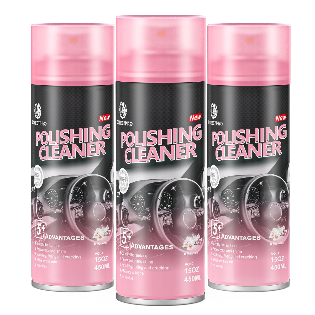 Car Interior Cleaner, Polishing Cleaner Detailer Spray for Vehicle Detailing, 450ml Aerosol 15 fl oz with Iron Can