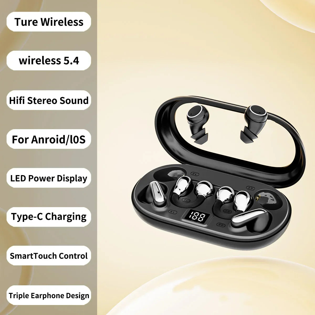 TWS Ear-Clip Headset with ANC, ENC & Flashlight