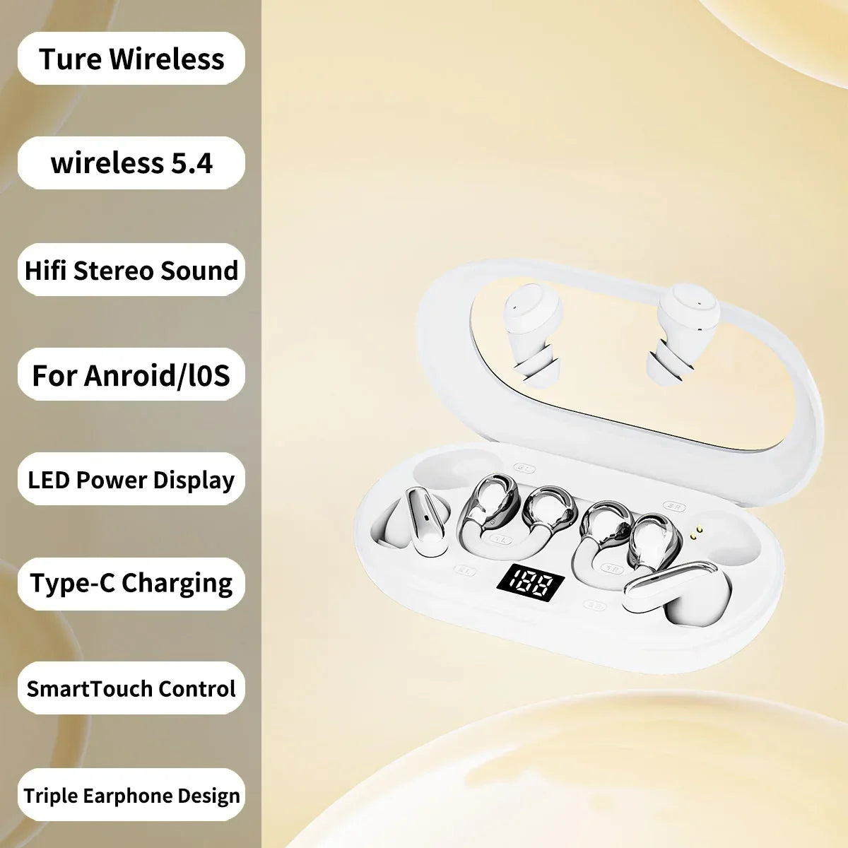 TWS Ear-Clip Headset with ANC, ENC & Flashlight