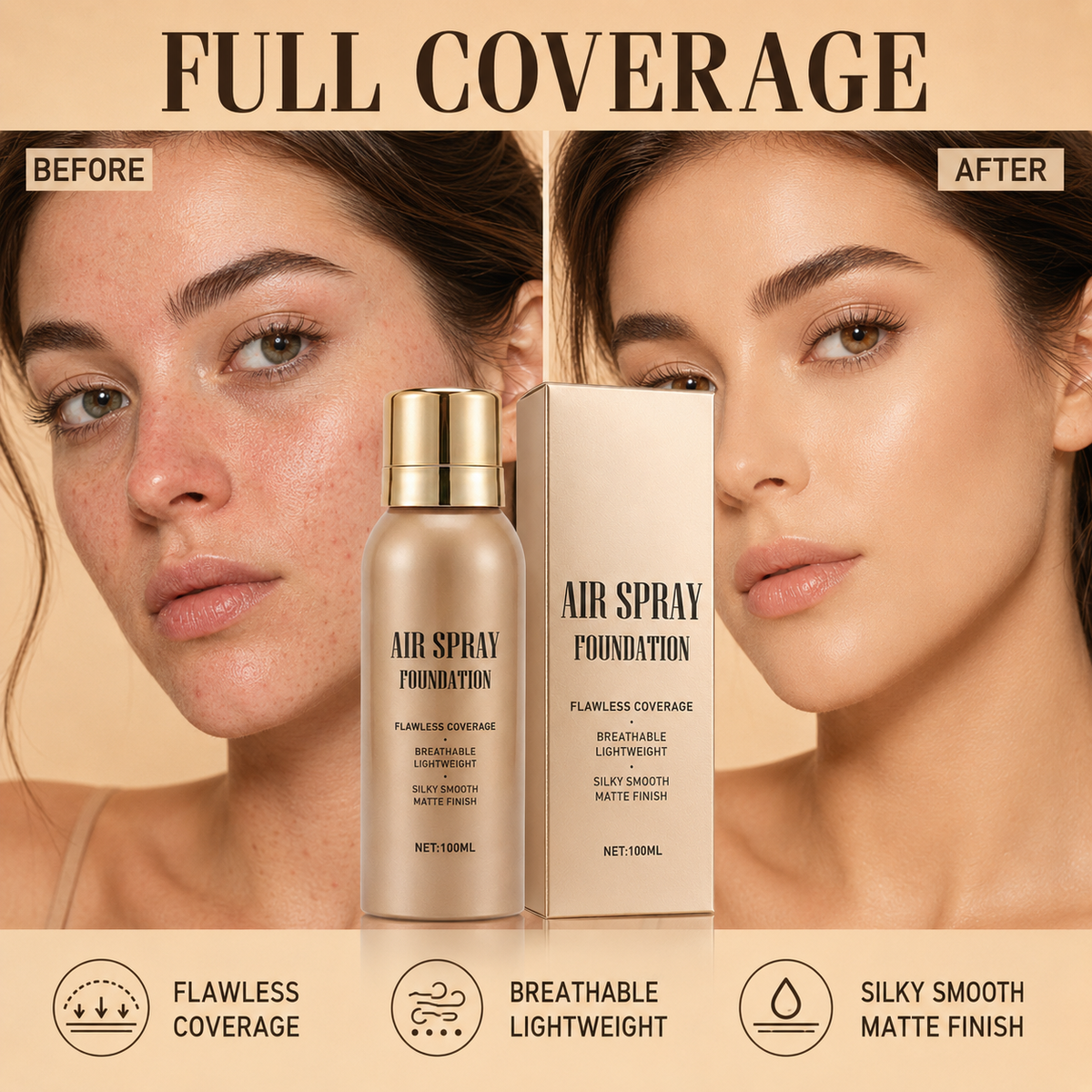 `💦Waterproof Flawless Air Spray Foundation｜Long‑Lasting Airbrush Makeup, Sweat‑Proof Buildable Coverage ✨`