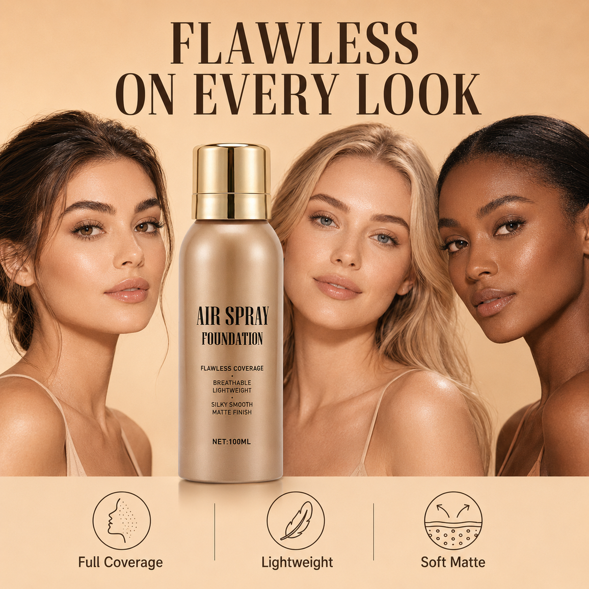 `💦Waterproof Flawless Air Spray Foundation｜Long‑Lasting Airbrush Makeup, Sweat‑Proof Buildable Coverage ✨`