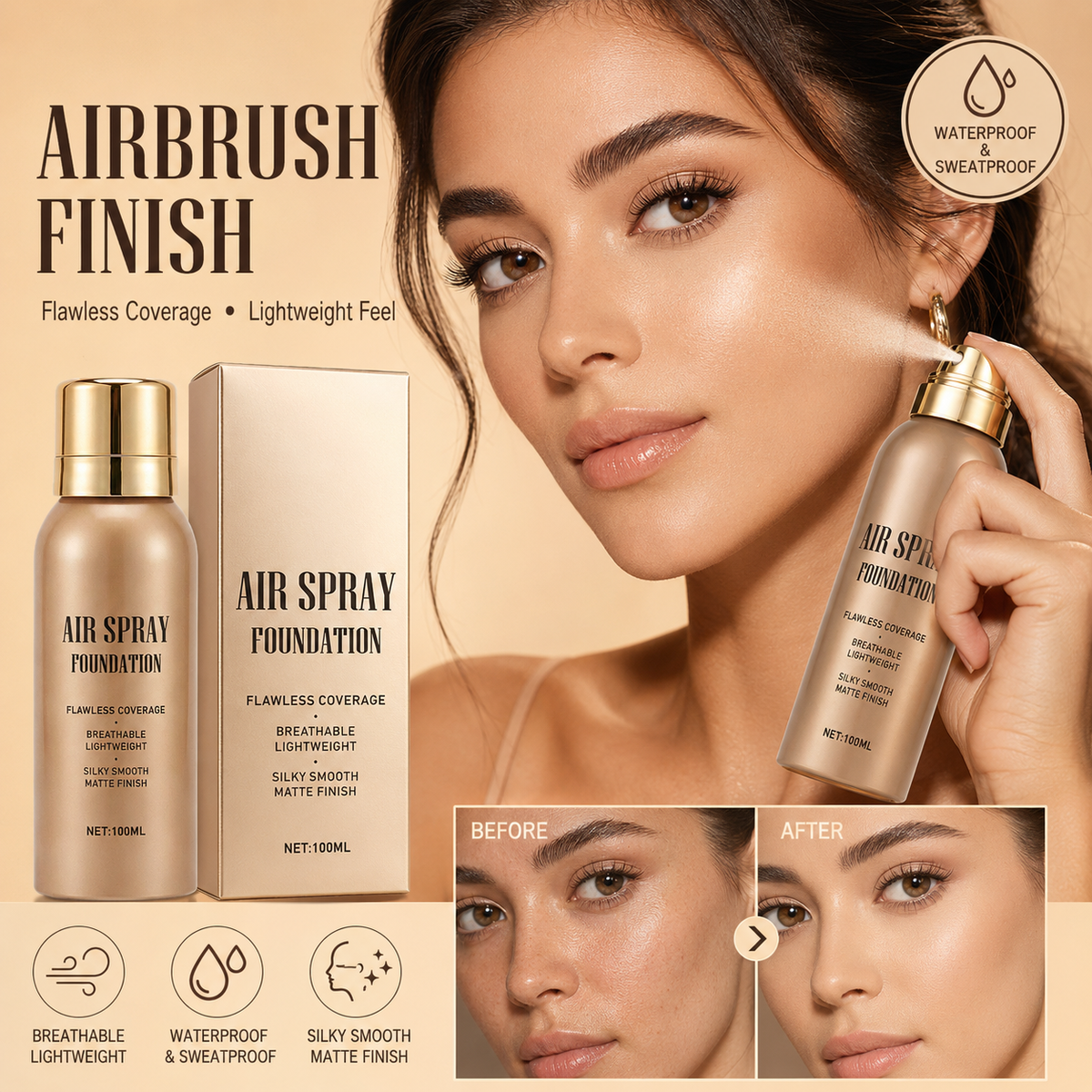 `💦Waterproof Flawless Air Spray Foundation｜Long‑Lasting Airbrush Makeup, Sweat‑Proof Buildable Coverage ✨`