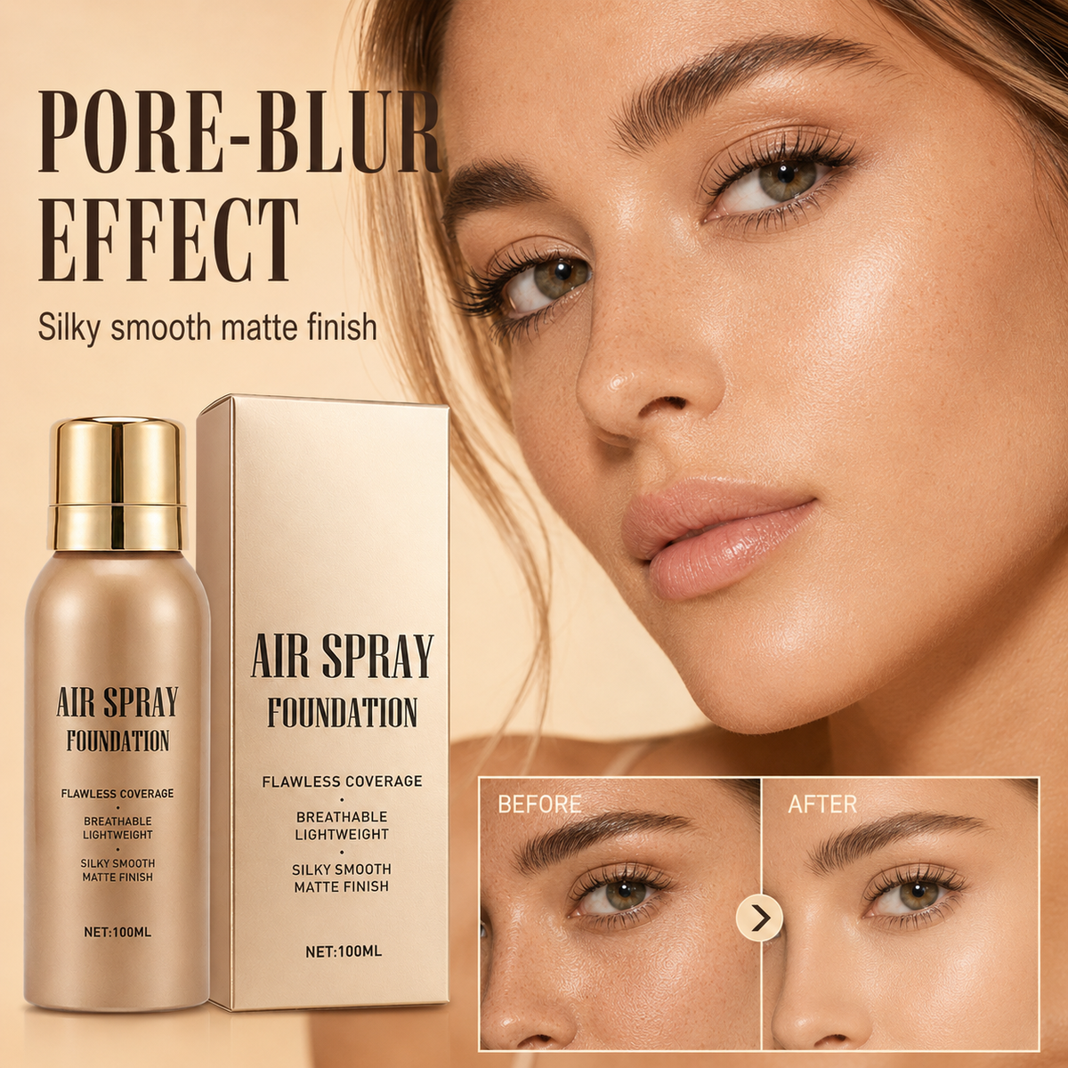 `💦Waterproof Flawless Air Spray Foundation｜Long‑Lasting Airbrush Makeup, Sweat‑Proof Buildable Coverage ✨`