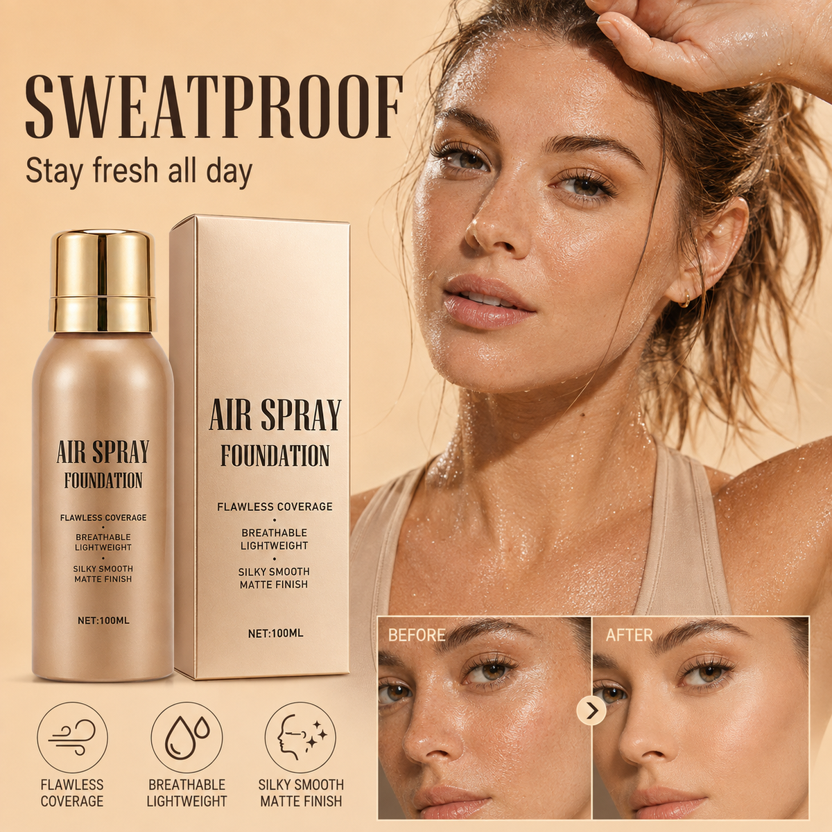 `💦Waterproof Flawless Air Spray Foundation｜Long‑Lasting Airbrush Makeup, Sweat‑Proof Buildable Coverage ✨`